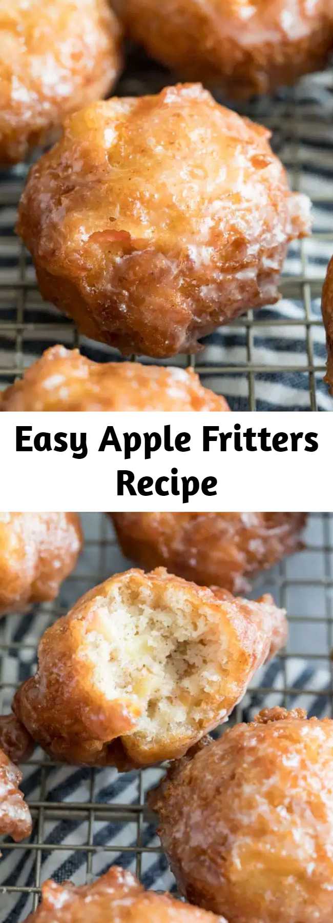 Easy Apple Fritters Recipe - Apple fritters are somewhat sweet, tender, and fluffy, and are absolutely packed with flavor. Dip them in a 3 ingredient apple cider glaze or roll them in cinnamon/sugar and enjoy! Have you ever made fried apple fritters before? Don’t be intimidated because this recipe is so simple to make at home, it require absolutely no yeast or rising!